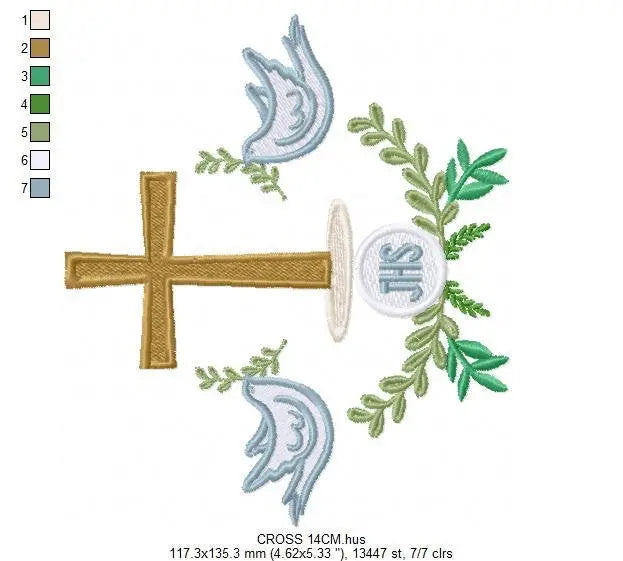 Cross embroidery designs - Dove embroidery design machine embroidery pattern - Catholic embroidery file - Grape Bread Wheat Eucharist church Marcia Embroidery