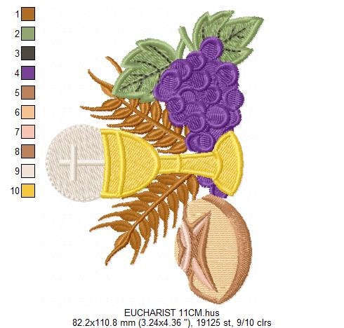 Eucharist embroidery designs - Communion embroidery design machine embroidery pattern - Catholic embroidery file - Grape Bread Wheat church