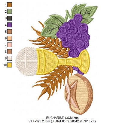 Eucharist embroidery designs - Communion embroidery design machine embroidery pattern - Catholic embroidery file - Grape Bread Wheat church