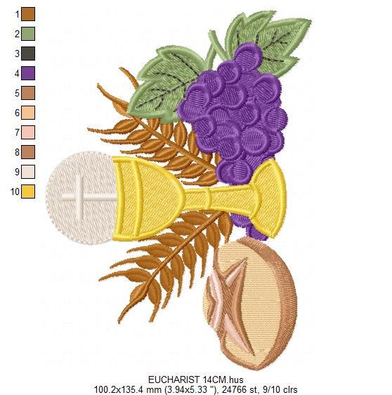 Eucharist embroidery designs - Communion embroidery design machine embroidery pattern - Catholic embroidery file - Grape Bread Wheat church