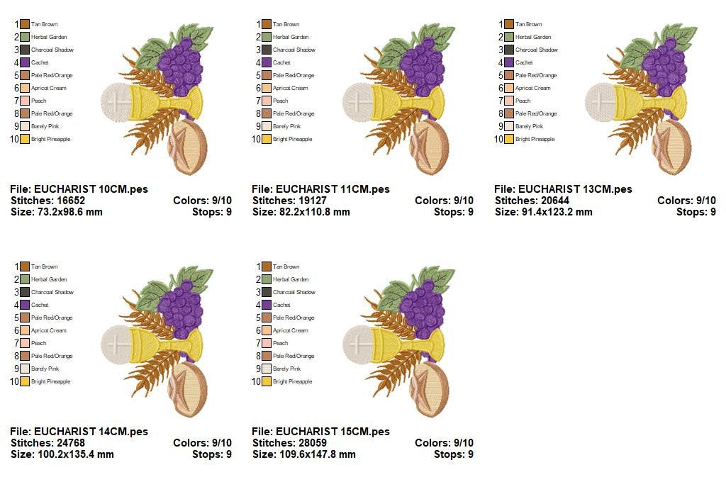 Eucharist embroidery designs - Communion embroidery design machine embroidery pattern - Catholic embroidery file - Grape Bread Wheat church