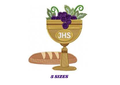 Eucharist Chalice embroidery designs - Catholic Church Communion machine embroidery pattern - Grape Bread Wheat - Instant download pes jef