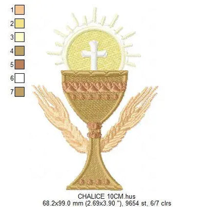 Chalice embroidery designs - Church Communion machine embroidery pattern - Catholic file - Grape Bread Wheat - Instant digital download pes Marcia Embroidery