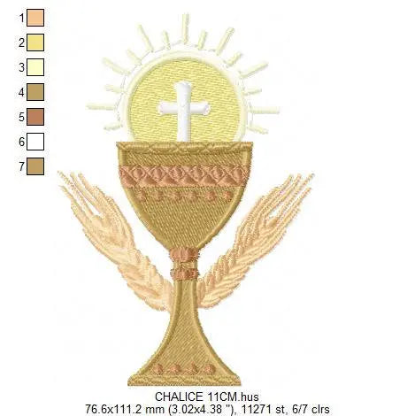 Chalice embroidery designs - Church Communion machine embroidery pattern - Catholic file - Grape Bread Wheat - Instant digital download pes Marcia Embroidery