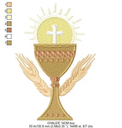 Chalice embroidery designs - Church Communion machine embroidery pattern - Catholic file - Grape Bread Wheat - Instant digital download pes Marcia Embroidery