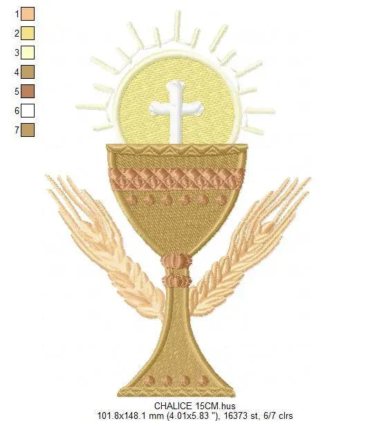Chalice embroidery designs - Church Communion machine embroidery pattern - Catholic file - Grape Bread Wheat - Instant digital download pes Marcia Embroidery