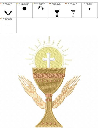 Chalice embroidery designs - Church Communion machine embroidery pattern - Catholic file - Grape Bread Wheat - Instant digital download pes Marcia Embroidery