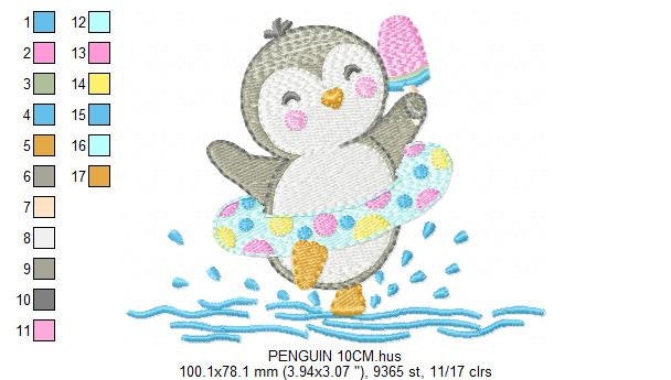 Penguin embroidery design - Animal with floater ring and icecream machine embroidery pattern - Baby boy file - Instant download pes jef dst