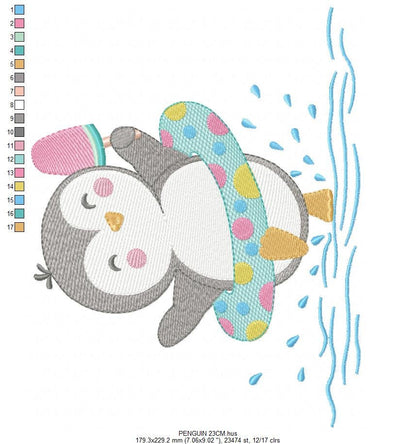 Penguin embroidery design - Animal with floater ring and icecream machine embroidery pattern - Baby boy file - Instant download pes jef dst