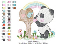 Load image into Gallery viewer, Panda with mailbox embroidery design - Animal with rainbow machine embroidery pattern - Baby boy file - Panda with bird - Instant download
