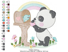 Load image into Gallery viewer, Panda with mailbox embroidery design - Animal with rainbow machine embroidery pattern - Baby boy file - Panda with bird - Instant download
