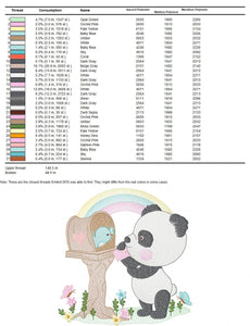 Panda with mailbox embroidery design - Animal with rainbow machine embroidery pattern - Baby boy file - Panda with bird - Instant download