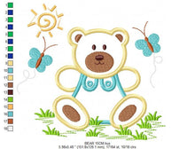 Cargar imagen en el visor de la galería, Bear with butterflies embroidery designs - Teddy Bear embroidery design machine embroidery pattern - Bear applique design - instant download
