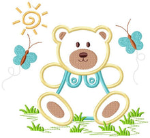 Cargar imagen en el visor de la galería, Bear with butterflies embroidery designs - Teddy Bear embroidery design machine embroidery pattern - Bear applique design - instant download
