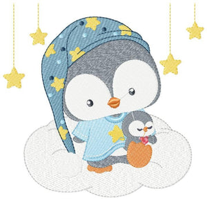 Penguin embroidery design - Animal embroidery designs machine embroidery pattern - Baby boy embroidery file - sleepy penguin night stars