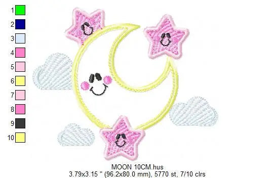 Moon embroidery design - Stars embroidery design machine embroidery patterns - Cloud embroidery file moon applique design - night embroidery Marcia Embroidery