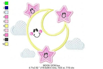 Moon embroidery design - Stars embroidery design machine embroidery patterns - Cloud embroidery file moon applique design - night embroidery Marcia Embroidery