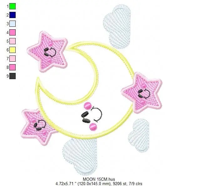 Moon embroidery design - Stars embroidery design machine embroidery patterns - Cloud embroidery file moon applique design - night embroidery Marcia Embroidery