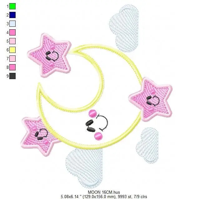 Moon embroidery design - Stars embroidery design machine embroidery patterns - Cloud embroidery file moon applique design - night embroidery Marcia Embroidery