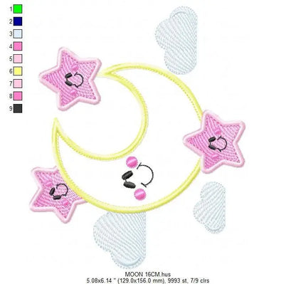 Moon embroidery design - Stars embroidery design machine embroidery patterns - Cloud embroidery file moon applique design - night embroidery Marcia Embroidery