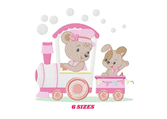 Bear with train embroidery designs - Bear embroidery design machine embroidery pattern - Baby boy embroidery file - instant download dog