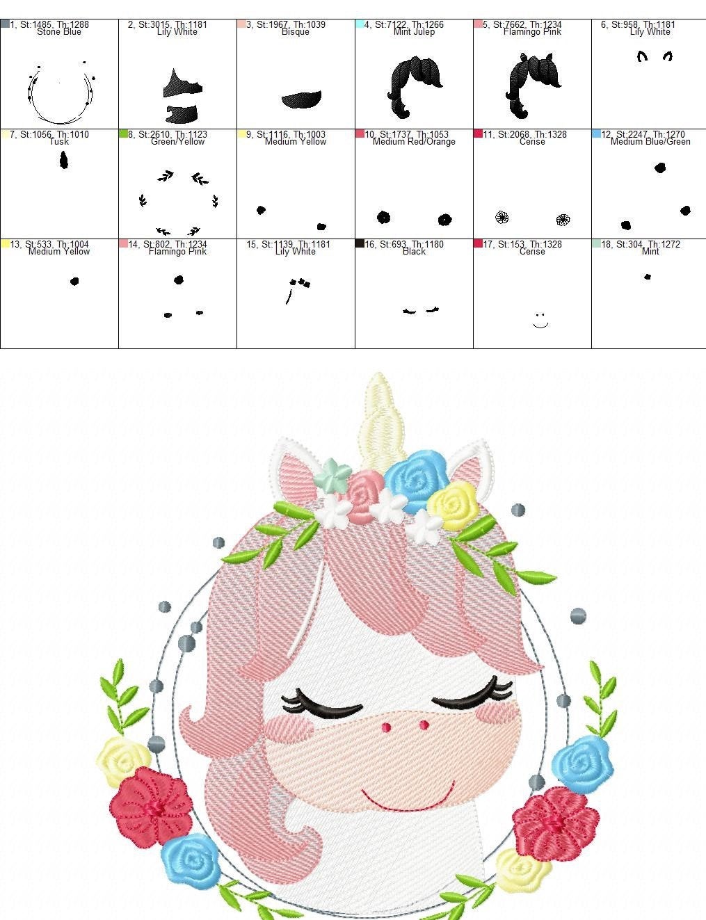 Unicorn with flowers embroidery designs - Sleeping Unicorn with Flower Frame machine embroidery pattern - Baby Girl file - Instant download