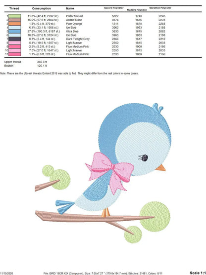 Bird embroidery designs - Baby girl embroidery design machine embroidery pattern - instant download - Nursery embroidery file digital file Marcia Embroidery