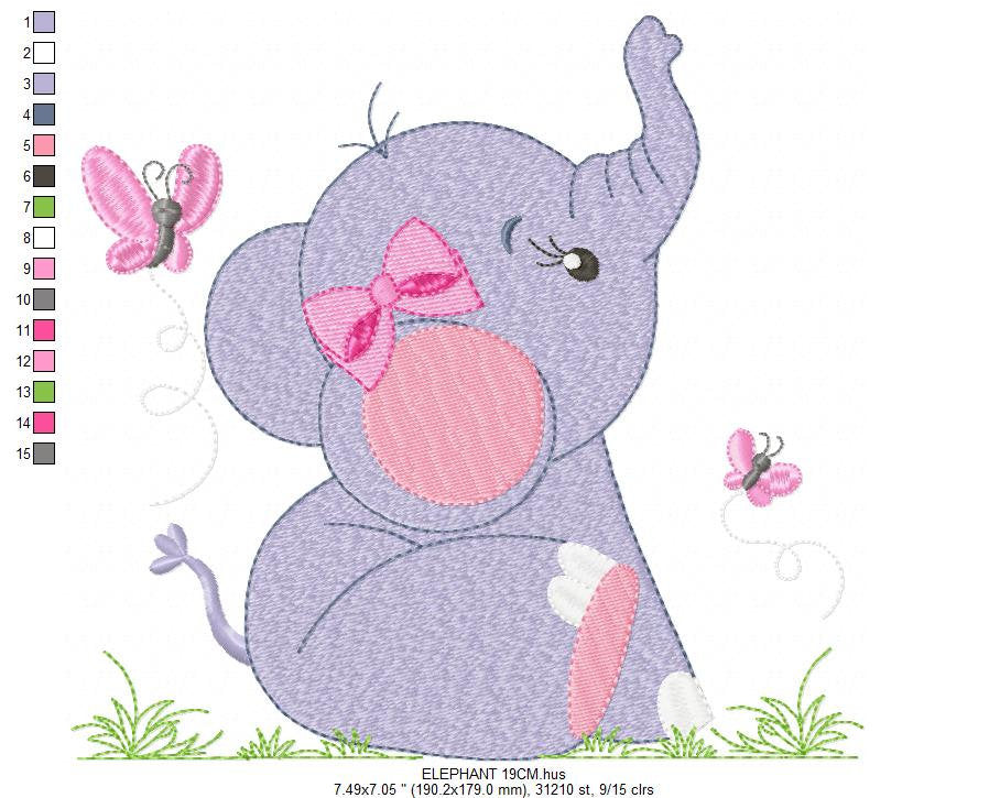 Elephant embroidery designs - Animal embroidery design machine embroidery pattern - Baby girl embroidery file - kid embroidery Towel pillow