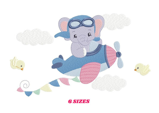 Elephant Pilot embroidery designs - Airplane machine embroidery pattern - Baby Boy Animal aviator in a plane - Instant download pes jef dst