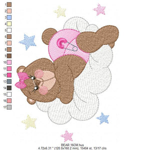 Bear with diaper embroidery designs - Baby girl embroidery design machine embroidery pattern - Cute sweet bear with cloud - instant download