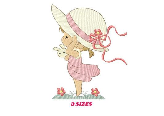 Girl embroidery designs - Woman embroidery design machine embroidery pattern - Girl with hat embroidery file - instant digital download