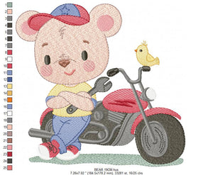 Bear with bike embroidery designs - Bear embroidery design machine embroidery pattern - Baby boy embroidery file - instant download Biker