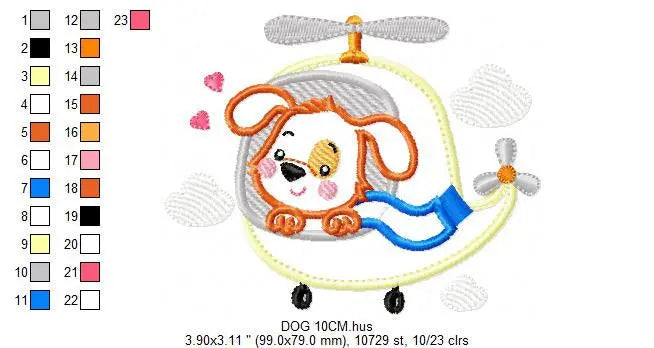 Dog embroidery designs - Helicopter embroidery design machine embroidery pattern - Animal embroidery file - helicopter applique design boy Marcia Embroidery