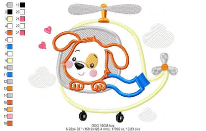 Dog embroidery designs - Helicopter embroidery design machine embroidery pattern - Animal embroidery file - helicopter applique design boy Marcia Embroidery