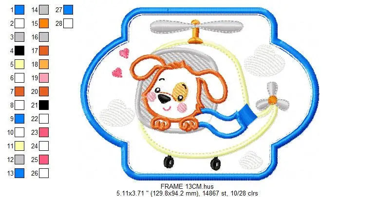 Dog embroidery designs - Helicopter embroidery design machine embroidery pattern - Animal embroidery file - helicopter applique design boy Marcia Embroidery