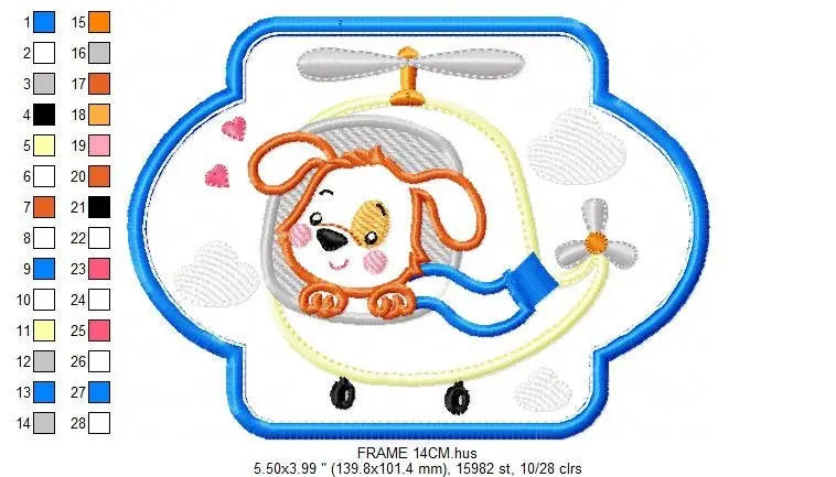 Dog embroidery designs - Helicopter embroidery design machine embroidery pattern - Animal embroidery file - helicopter applique design boy Marcia Embroidery