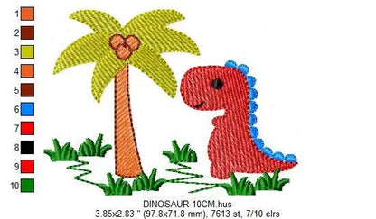 Dinosaur embroidery designs - Dino embroidery design machine embroidery pattern - T Rex with coconut tree Design - Instant download pes jef Marcia Embroidery