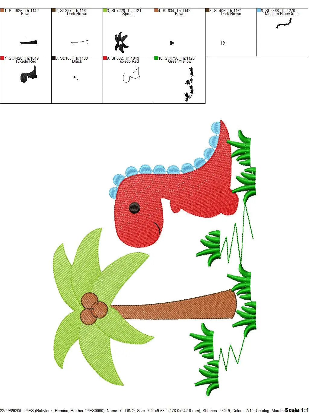 Dinosaur embroidery designs - Dino embroidery design machine embroidery pattern - T Rex with coconut tree Design - Instant download pes jef Marcia Embroidery