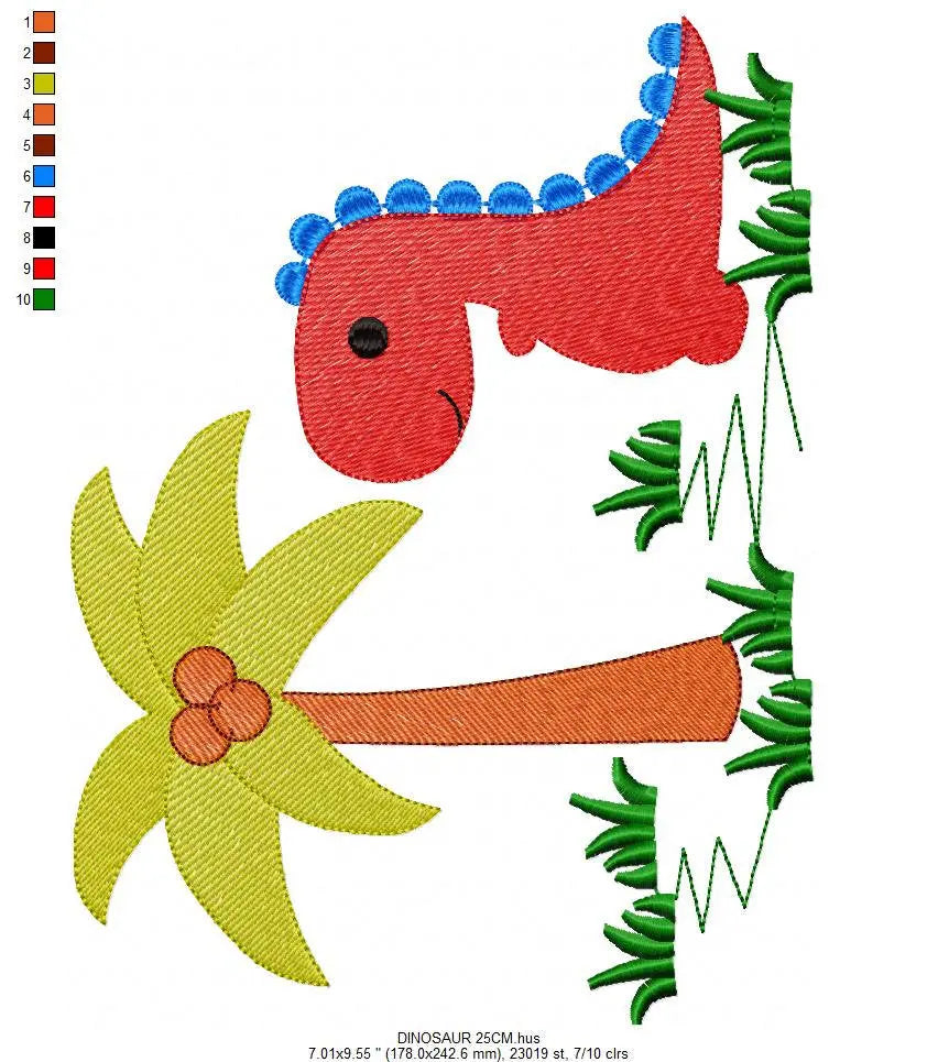 Dinosaur embroidery designs - Dino embroidery design machine embroidery pattern - T Rex with coconut tree Design - Instant download pes jef Marcia Embroidery