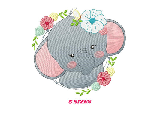Elephant embroidery designs - Animal embroidery design machine embroidery pattern - Baby girl embroidery file - Elephant with flowers design