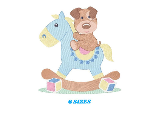 Swing Toy Horse embroidery design - Playing Baby Boy dog machine embroidery pattern - Horse with dog file - Instant digital download pes jef
