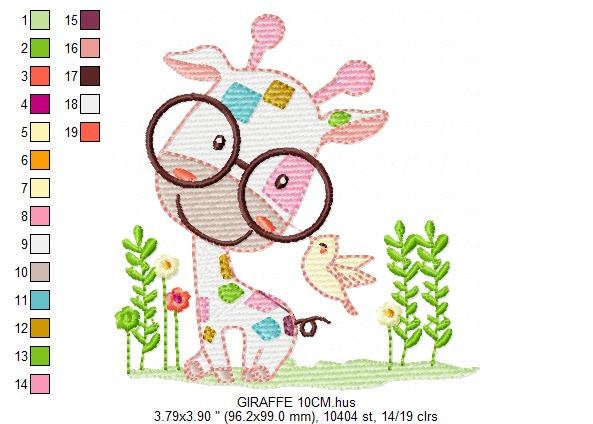 Giraffe embroidery design - Animal embroidery designs machine embroidery pattern - Baby girl embroidery file - Giraffe with glasses download