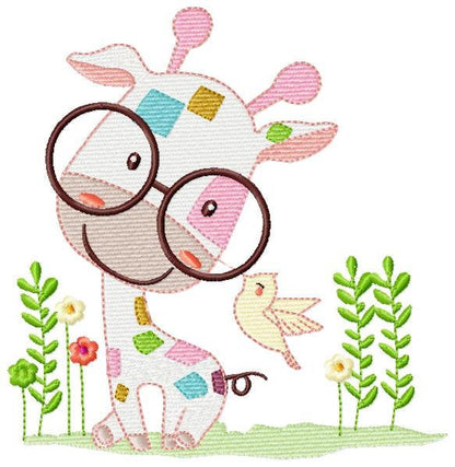 Giraffe embroidery design - Animal embroidery designs machine embroidery pattern - Baby girl embroidery file - Giraffe with glasses download