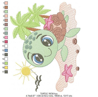 Turtle embroidery design - Ocean animal embroidery designs machine embroidery pattern - Baby boy embroidery - Beach embroidery download