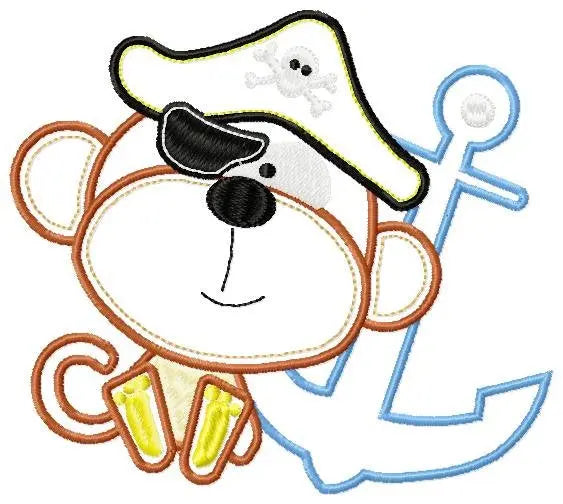Monkey embroidery designs - Pirate embroidery design machine embroidery pattern - Pirate applique design - Baby boy embroidery digital file Marcia Embroidery