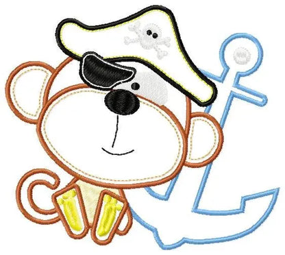 Monkey embroidery designs - Pirate embroidery design machine embroidery pattern - Pirate applique design - Baby boy embroidery digital file Marcia Embroidery