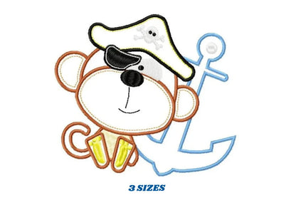 Monkey embroidery designs - Pirate embroidery design machine embroidery pattern - Pirate applique design - Baby boy embroidery digital file Marcia Embroidery