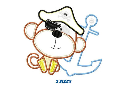 Monkey embroidery designs - Pirate embroidery design machine embroidery pattern - Pirate applique design - Baby boy embroidery digital file Marcia Embroidery