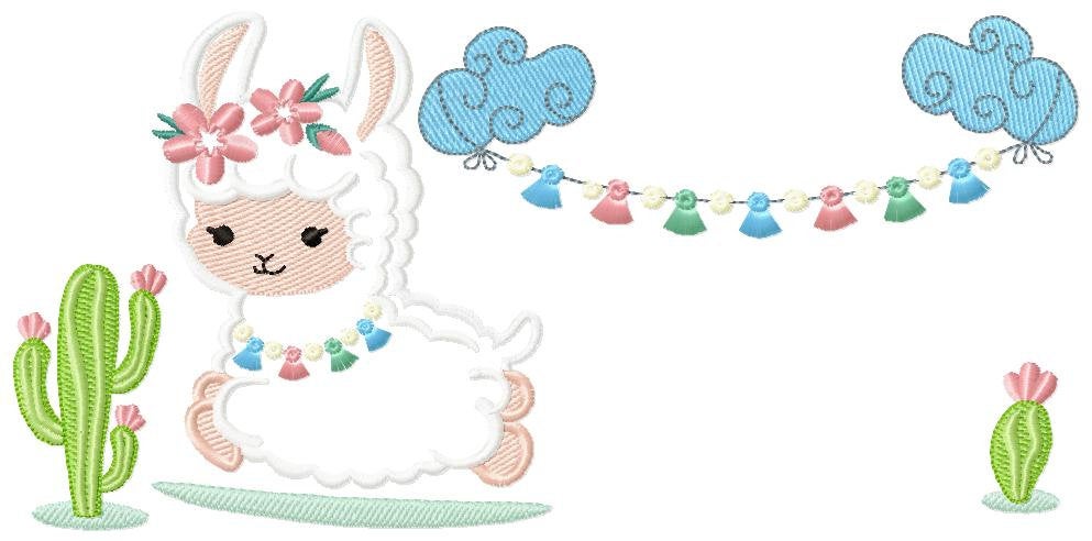 Llama with flowers embroidery design - Mexican cactus machine embroidery pattern - Mexican llama applique design - Instant download pes jef