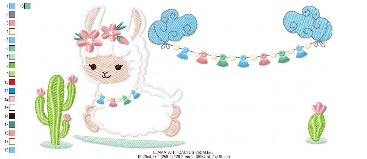 Llama with flowers embroidery design - Mexican cactus machine embroidery pattern - Mexican llama applique design - Instant download pes jef